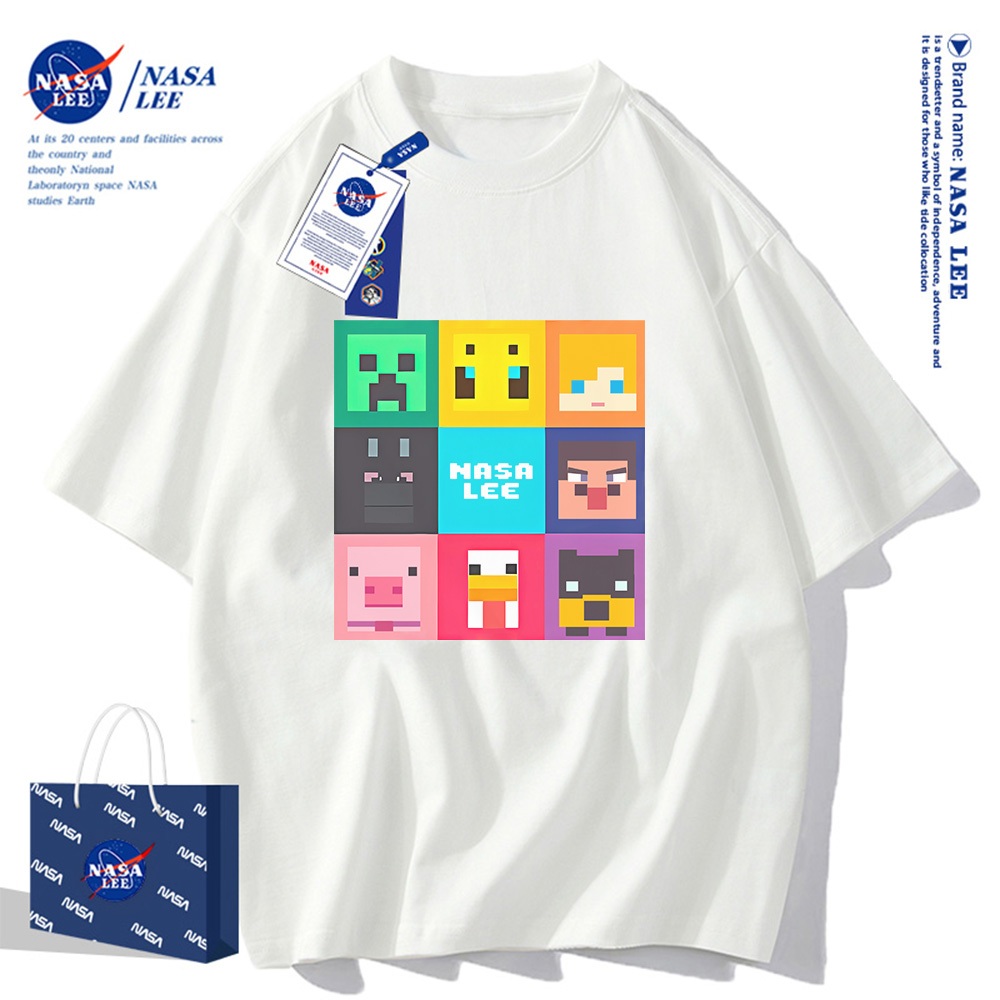 Áo thun ngắn tay NASA họa tiết tranh pixel hoạt hình, cotton, phù hợp cho cả nam và nữ