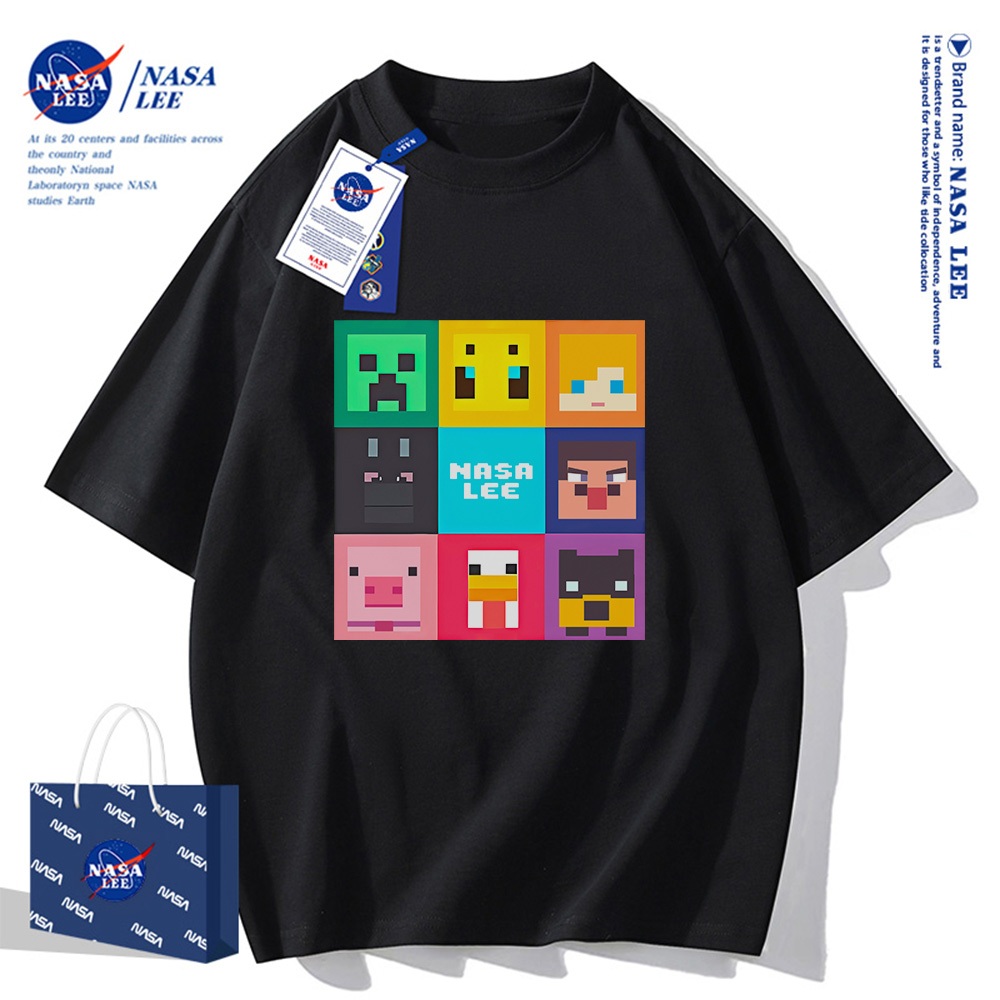 Áo thun ngắn tay NASA họa tiết tranh pixel hoạt hình, cotton, phù hợp cho cả nam và nữ