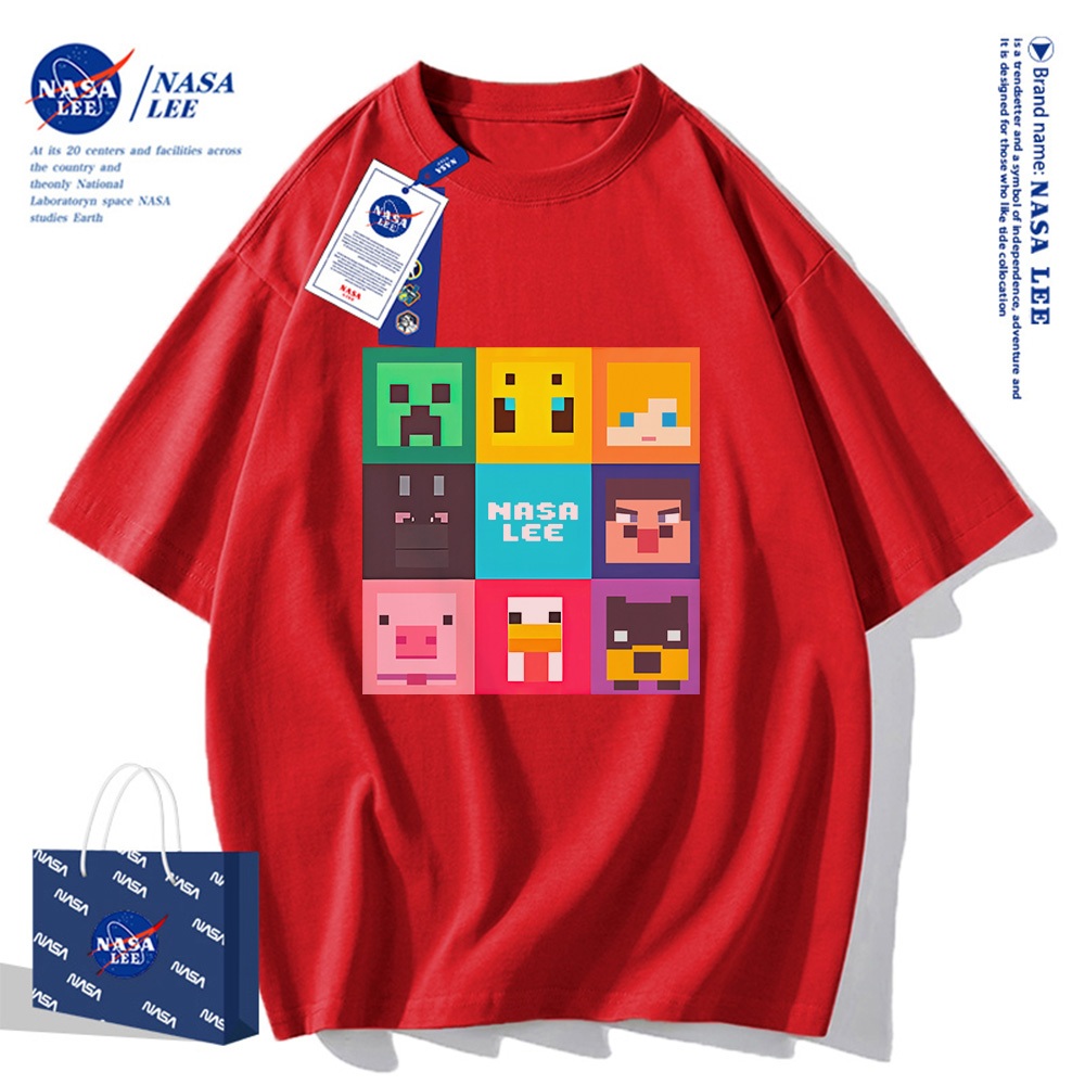 Áo thun ngắn tay NASA họa tiết tranh pixel hoạt hình, cotton, phù hợp cho cả nam và nữ