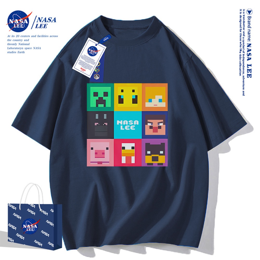 Áo thun ngắn tay NASA họa tiết tranh pixel hoạt hình, cotton, phù hợp cho cả nam và nữ