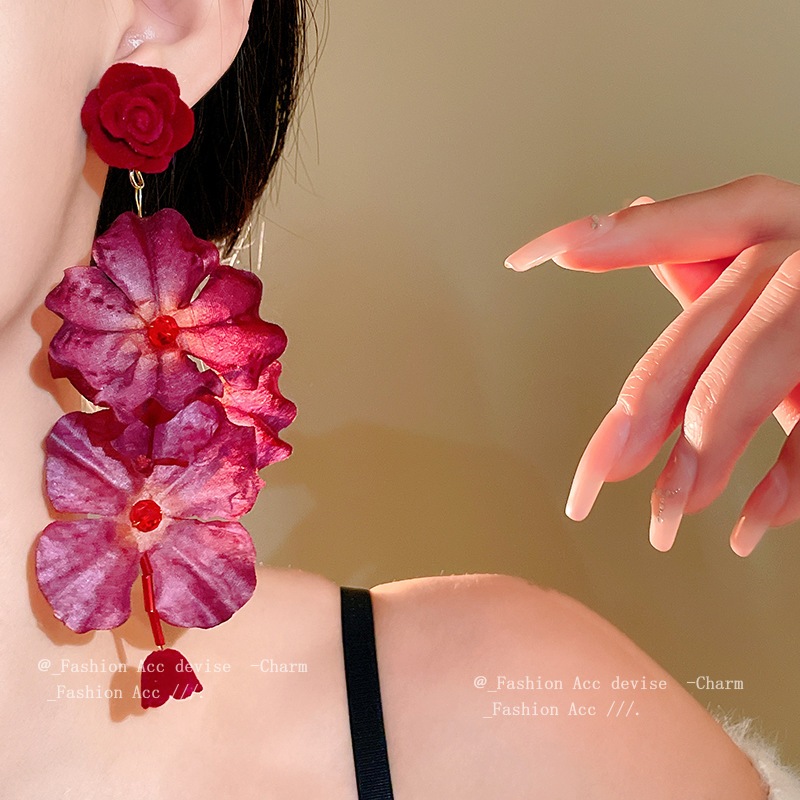 Bạc Kim đổ xô hoa hồng thủy tinh hạt bông tai ngọc trai nhẹ nhàng sang trọng thanh lịch khí chất bông tai Pháp cao cấp bông tai nữ
