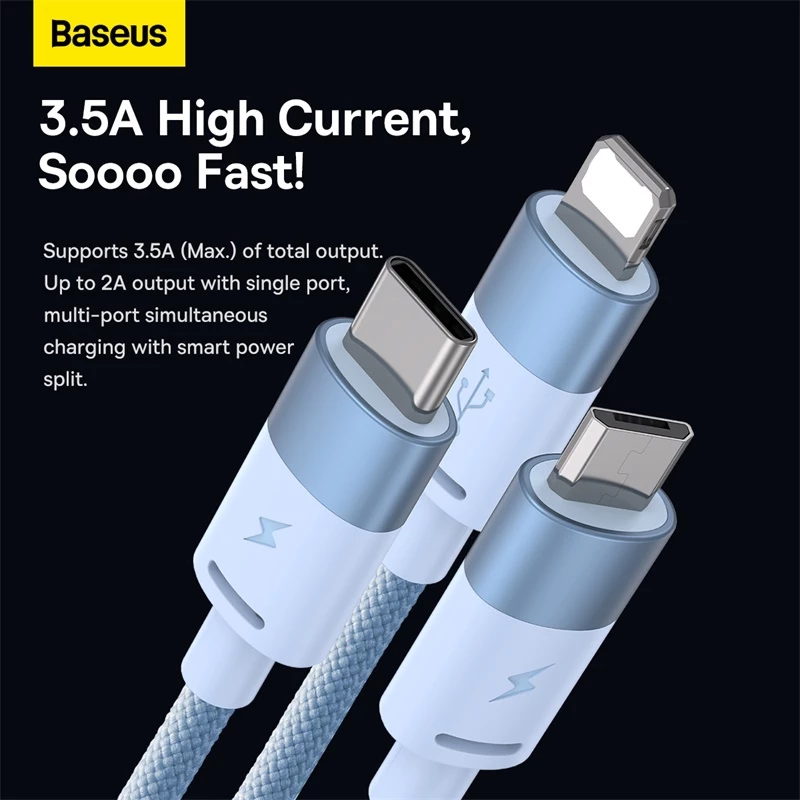 Dây cáp sạc BASEUS 3 trong 1 thích hợp cho Phone 3.5A Samsung Xiaomi