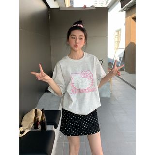 [100% Cotton Tee] Áo thun ngắn tay Oversize Nữ Baggy Loose Top Nữ Độc đáo Ootd 2025 Lives