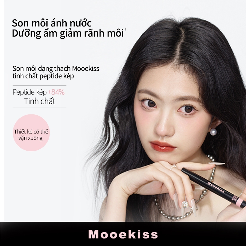 Son thạch Mooekiss bổ sung tinh chất Double Peptide dưỡng ẩm, giúp môi mềm mịn và lên màu tự nhiên 2.2g