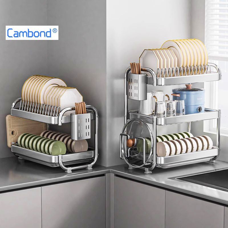 Cambond Kệ bát đĩa 2/3 lớp, thép không gỉ 304, thoát nước, tổ chức bếp
