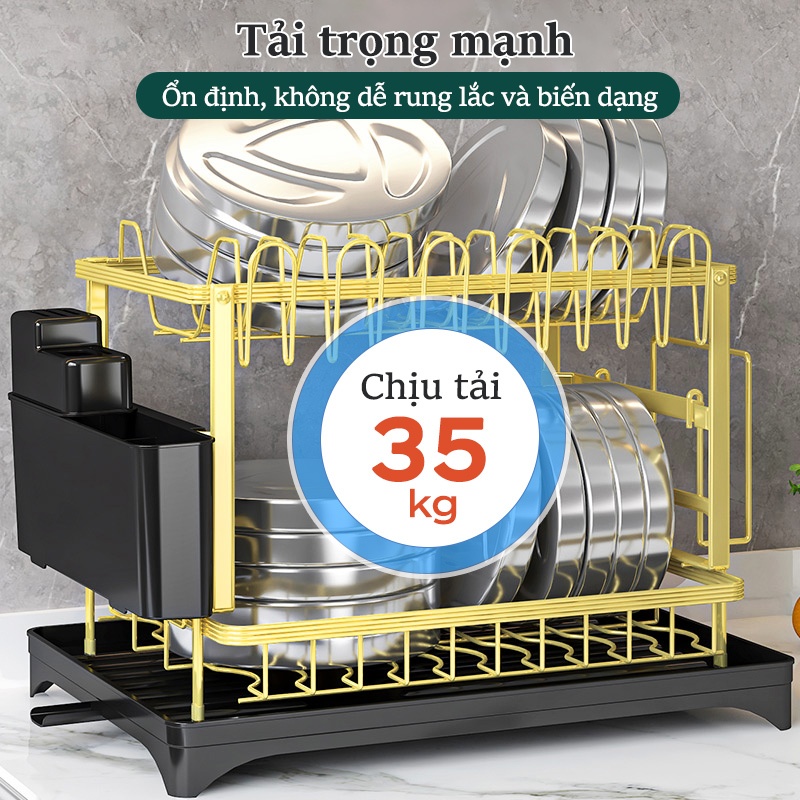 Cambond Kệ bát đĩa thoát nước có khay, giá để bát đĩa cốc có thể điều chỉnh, tổ chức mặt bàn nhà bếp