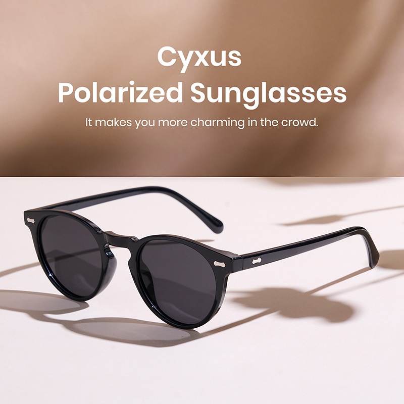 CyxusKính râm thời trang nữ / Kính râm phân cực / Kính râm kiểu Hàn Quốc / Chống tia UV400, gọng tròn thanh lịch, thích hợp cho bãi biển và du lịch, bảo vệ mắt đa chức năng P1583