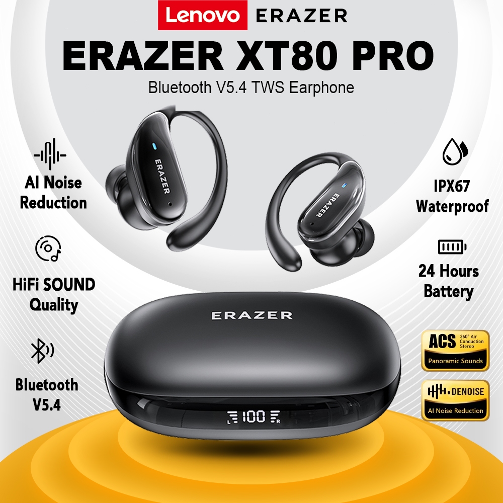 ERAZER XT80 Pro AI bị lỗi Tai nghe Bluetooth ANC khử tiếng ồn thông minh kết cấu tần số thấp Tai nghe không dây IPX5 tai nghe thể thao chống nước | BigBuy360 - bigbuy360.vn