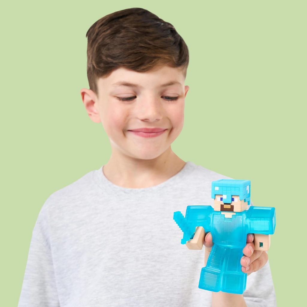 Heroes of Goo Jit Zu Minecraft Nhân vật co giãn, Steve với Giáp kim cương & Thanh kiếm, Super Squishy Goo lấp đầy với mảnh kim cương ẩn bên trong nhân vật hành động