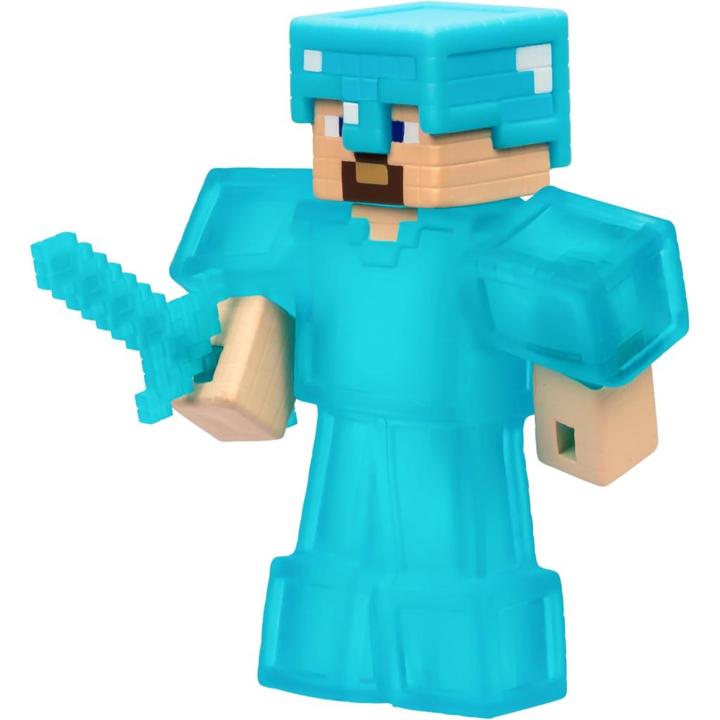 Heroes of Goo Jit Zu Minecraft Nhân vật co giãn, Steve với Giáp kim cương & Thanh kiếm, Super Squishy Goo lấp đầy với mảnh kim cương ẩn bên trong nhân vật hành động