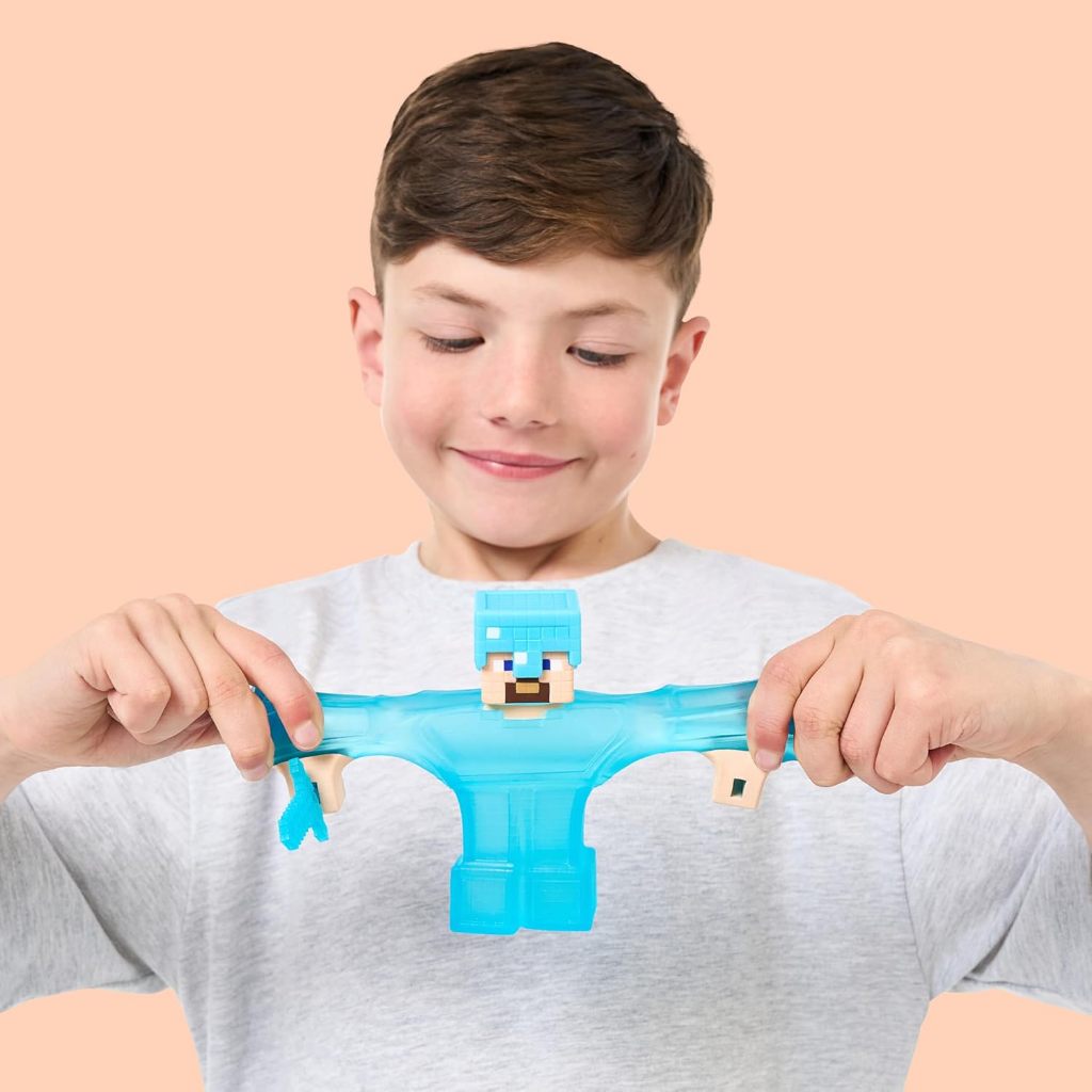 Heroes of Goo Jit Zu Minecraft Nhân vật co giãn, Steve với Giáp kim cương & Thanh kiếm, Super Squishy Goo lấp đầy với mảnh kim cương ẩn bên trong nhân vật hành động