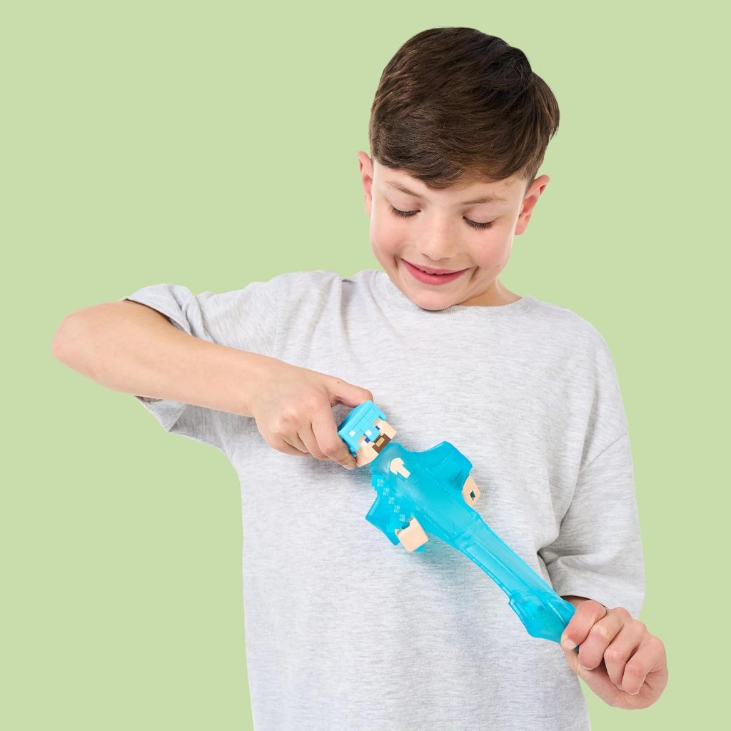 Heroes of Goo Jit Zu Minecraft Nhân vật co giãn, Steve với Giáp kim cương & Thanh kiếm, Super Squishy Goo lấp đầy với mảnh kim cương ẩn bên trong nhân vật hành động