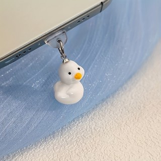 Điện Thoại Di Động Chống Bụi Cắm Tự Làm Nhựa Mini Ba Chiều Vịt Trắng Mặt Dây Chuyền Lỗ Điện Thoại Di Động Chống