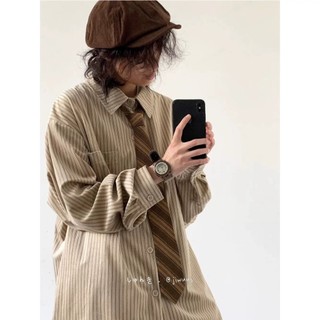 Áo sơ mi nam EERSHENSHI Nhật Bản sọc retro phong cách đại học dáng rộng giản dị đa năng tay dài