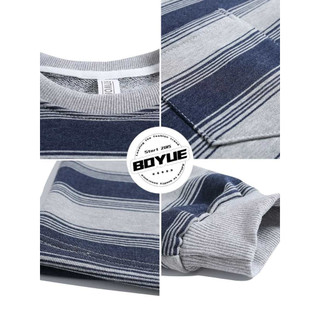 Áo nỉ nam EERSHENSHI cổ tròn sọc dáng rộng cổ tròn dài tay cotton nguyên chất