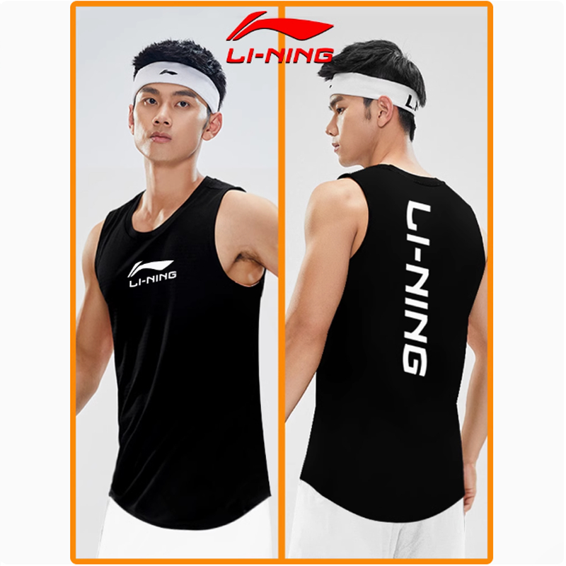 Li-ning Áo Bóng Rổ Cho Nam Nữ Nhanh Khô Thể Thao Áo Thun Không Tay Vai Áo Tập Luyện Quần Áo Ice Silk Chạy Bộ Thể Hình Tank Top