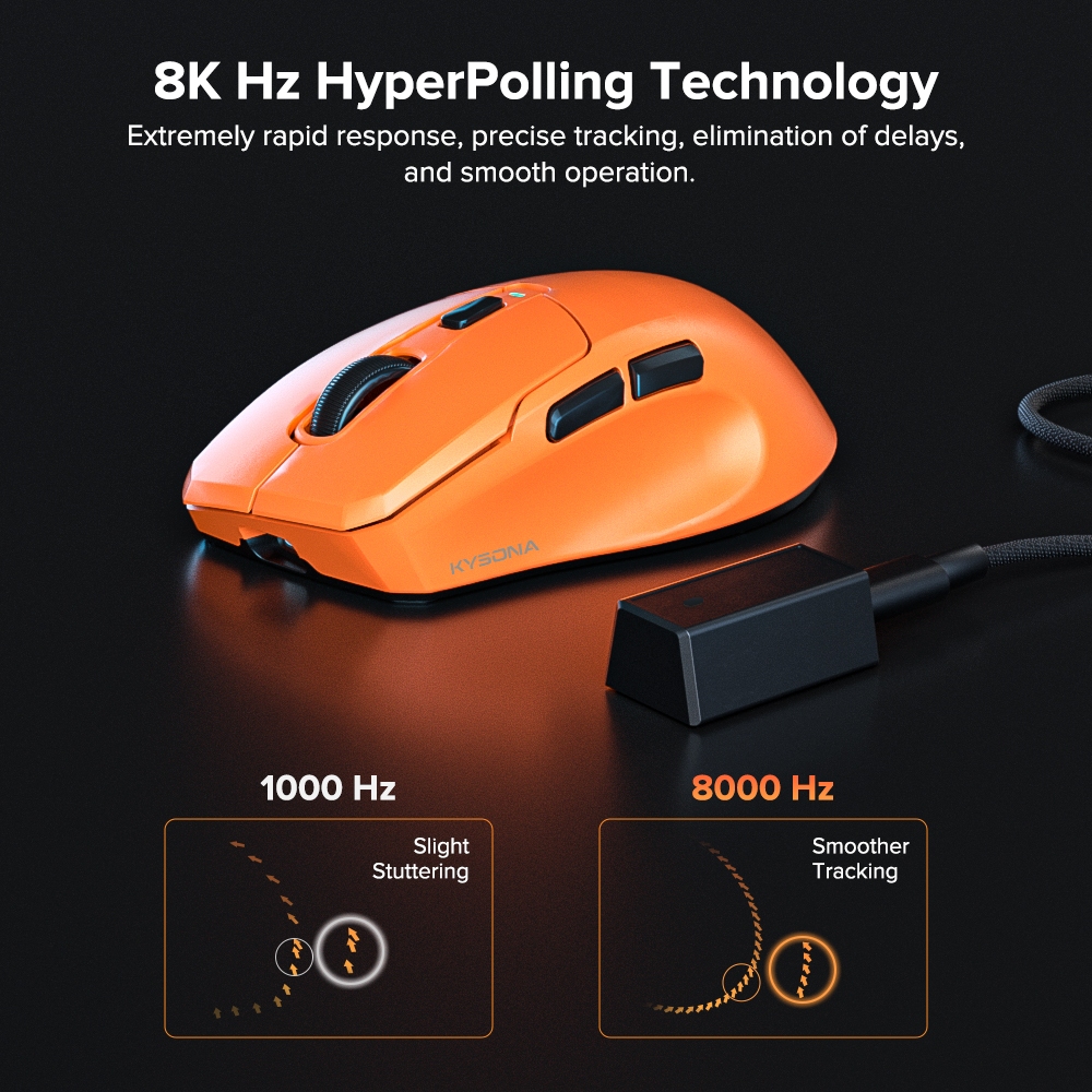 Chuột chơi game không dây KYSONA URANUS PRO 8K Hz PAW3395 Siêu nhẹ 54g Chuột phủ cảm giác băng | BigBuy360 - bigbuy360.vn