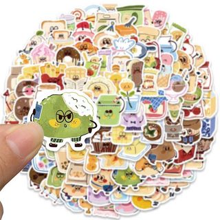 100 Chiếc Kawaii Thực Phẩm Dán DIY Ván Trượt Tủ Lạnh Laptop Hoạt Hình Miếng Dán Chống Thấm Nước