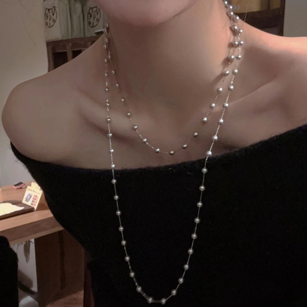 Thời Trang Hai Lớp Ngọc Trai Vòng Cổ Choker Dây Xích Áo Len Dây Chuyền Trang Sức Cho Nữ Ngày Lễ Quà Tặng Phụ Kiện