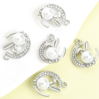 10 chiếc Bùa hình mặt trăng & thỏ tinh tế dễ thương đính đá, khảm ngọc trai - Mặt dây chuyền thỏ chúc ngủ ngon cho vòng cổ DIY Bông tai vòng tay - Quà tặng tiệc Phục sinh cho gia đình và bạn bè