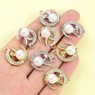 10 chiếc Bùa hình mặt trăng & thỏ tinh tế dễ thương đính đá, khảm ngọc trai - Mặt dây chuyền thỏ chúc ngủ ngon cho vòng cổ DIY Bông tai vòng tay - Quà tặng tiệc Phục sinh cho gia đình và bạn bè