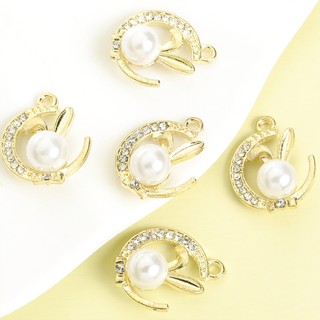 10 chiếc Bùa hình mặt trăng & thỏ tinh tế dễ thương đính đá, khảm ngọc trai - Mặt dây chuyền thỏ chúc ngủ ngon cho vòng cổ DIY Bông tai vòng tay - Quà tặng tiệc Phục sinh cho gia đình và bạn bè