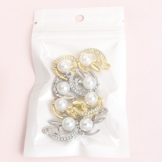 10 chiếc Bùa hình mặt trăng & thỏ tinh tế dễ thương đính đá, khảm ngọc trai - Mặt dây chuyền thỏ chúc ngủ ngon cho vòng cổ DIY Bông tai vòng tay - Quà tặng tiệc Phục sinh cho gia đình và bạn bè