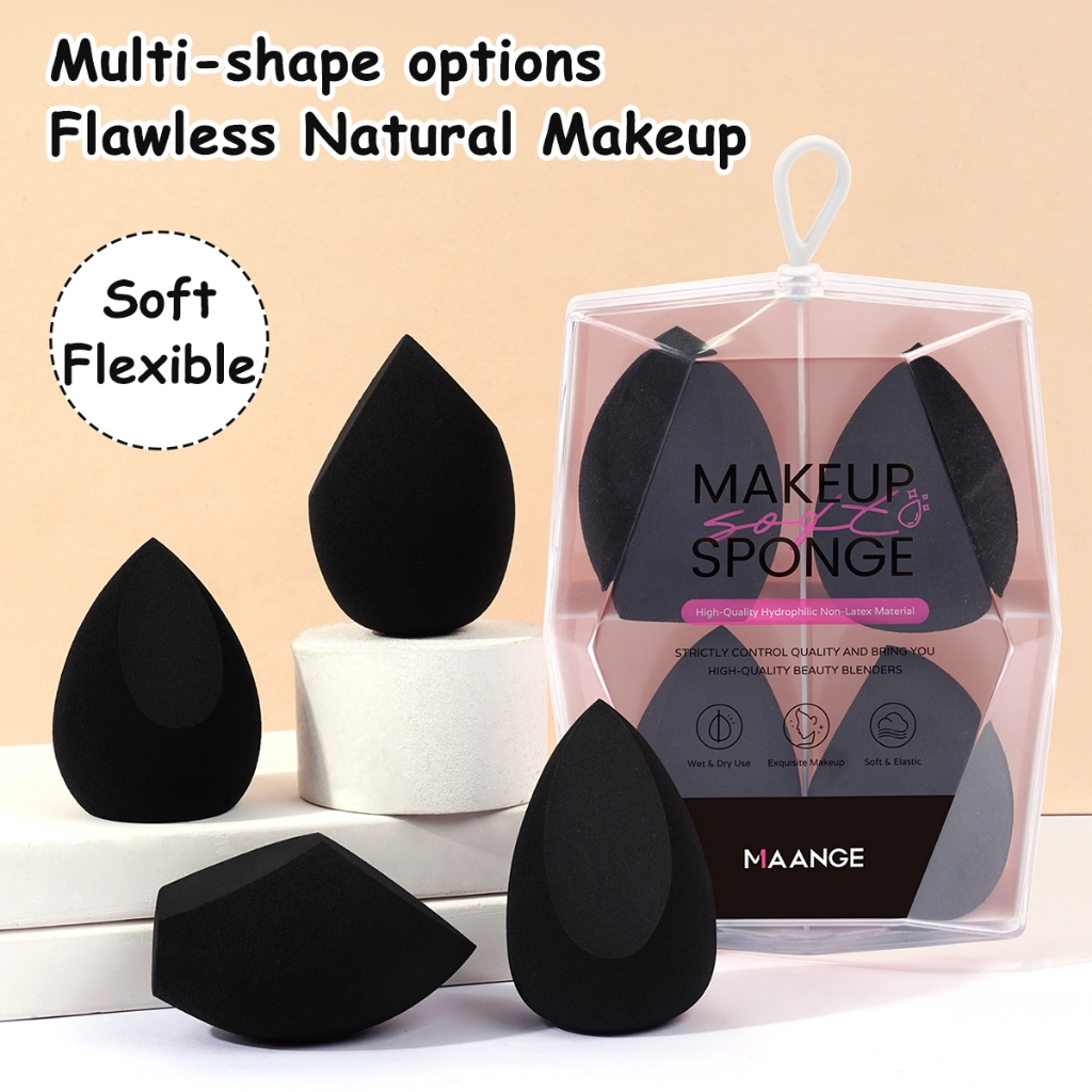 MAANGE Bộ 4 mút trang điểm đa năng, nhiều hình dạng bông phấn ướt và khô kèm hộp 52463