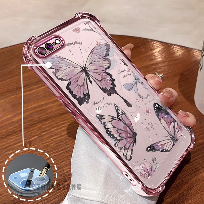Ốp Lưng Cho iPhone 7 Plus iPhone 8 Plus Mạ Điện Thẩm Mỹ Bốn Góc Chống Rơi Vỏ Điện Thoại Với Mực In Hình Họa Tiết Bướm Hoạt Hình TPU Mềm