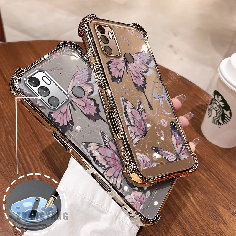 Ốp Lưng Cho OPPO A53 2020 A33 Ốp Điện Thoại Chống Rơi Bốn Góc Thẩm Mỹ Mạ Điện Có Yếu Tố Mực In Trên Hoạt Hình Họa Tiết Bướm TPU Mềm