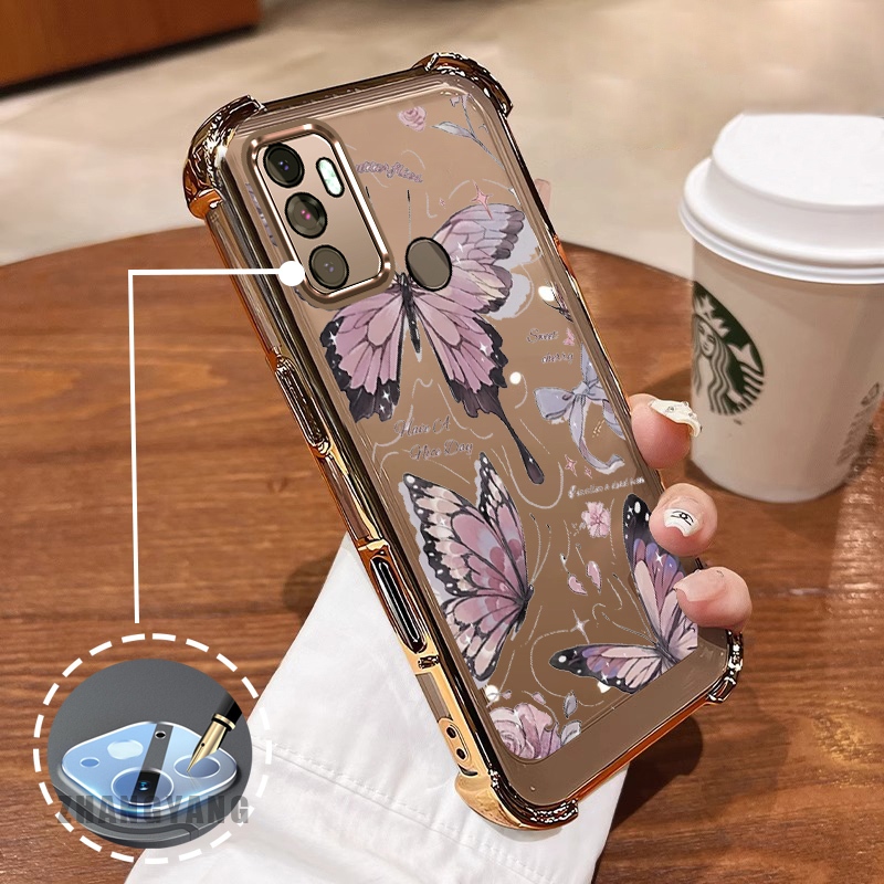 Ốp Lưng Cho OPPO A53 2020 A33 Ốp Điện Thoại Chống Rơi Bốn Góc Thẩm Mỹ Mạ Điện Có Yếu Tố Mực In Trên Hoạt Hình Họa Tiết Bướm TPU Mềm