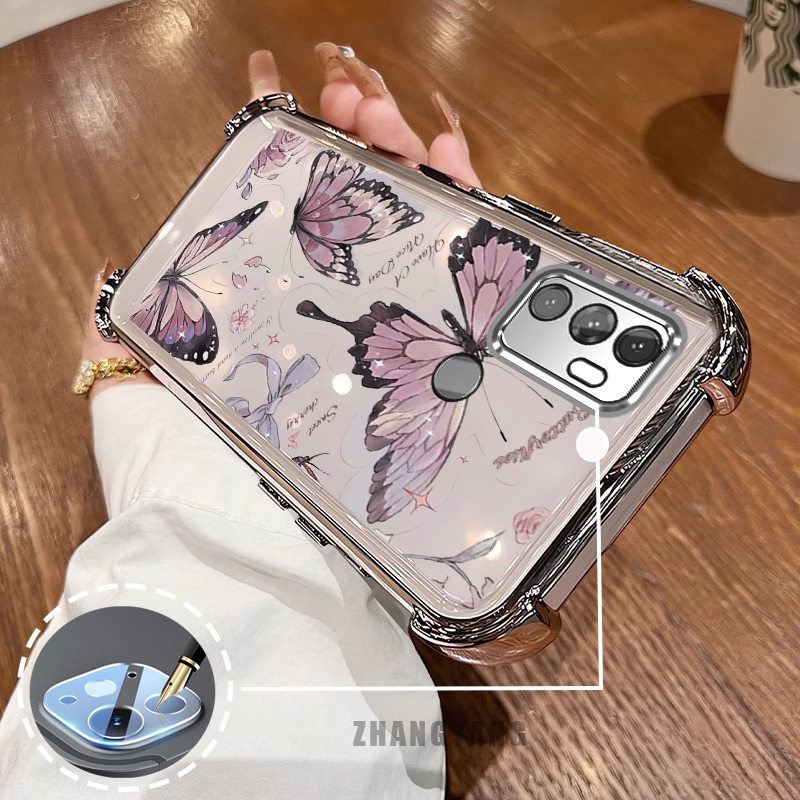 Ốp Lưng Cho OPPO A53 2020 A33 Ốp Điện Thoại Chống Rơi Bốn Góc Thẩm Mỹ Mạ Điện Có Yếu Tố Mực In Trên Hoạt Hình Họa Tiết Bướm TPU Mềm