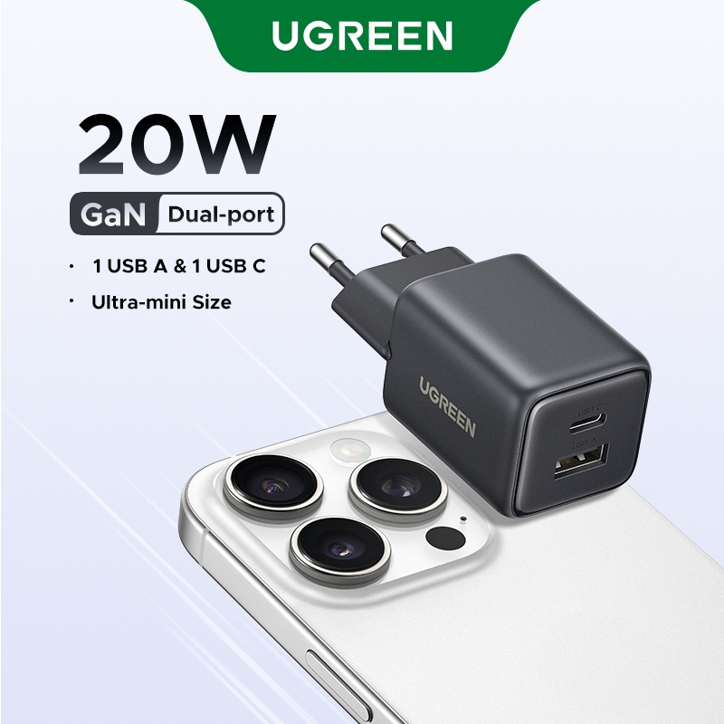 [Nexode] Bộ sạc 2 cổng USB-C / USB-A UGREEN 20W Bộ sạc nhanh Nexode GaN Bộ chuyển đổi nguồn USB-C cho iPhone 16 Pro Max / 15 / 14 / 13