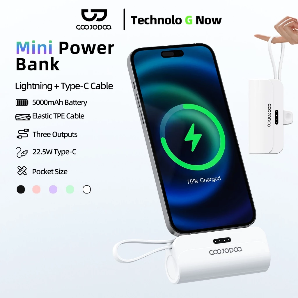 GOOJODOQ pin dự phòng 5000mAh mini cáp tích hợp