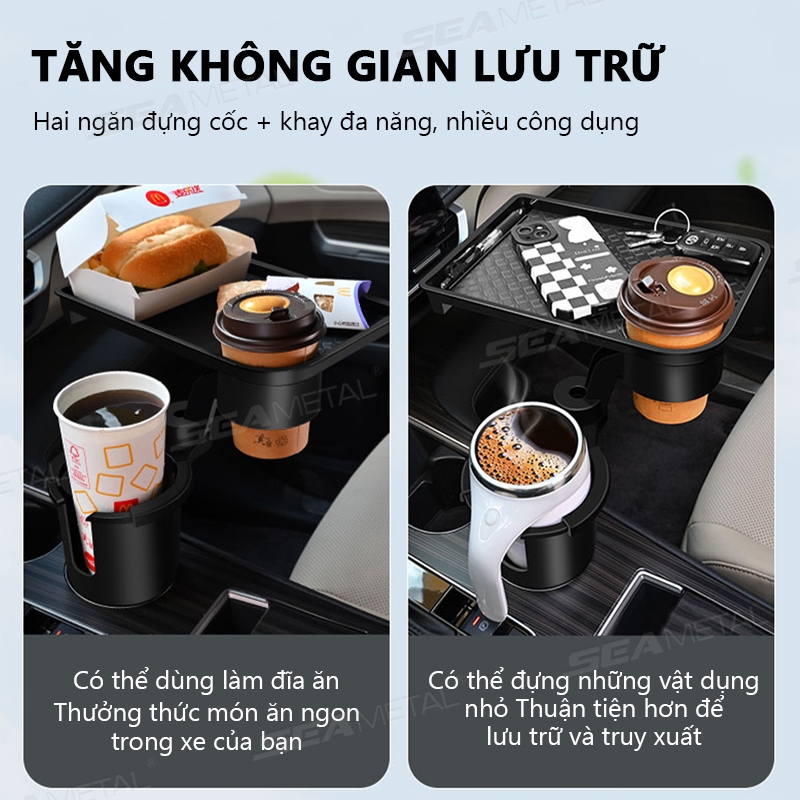 Giá Đỡ Cốc Ô Tô 4 Trong 1 SEAMETAL Kệ Đựng Bình Nước Có Thể Điều Chỉnh Xoay 360 Độ Chống Rung Cho Xe Hơi
