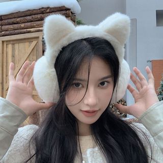 Bịt tai ASDFGER, Dụng cụ làm ấm tai sang trọng chống gió có thể gập lại, Bảo vệ tai mèo ấm áp mùa đông dễ thương ngoài trời