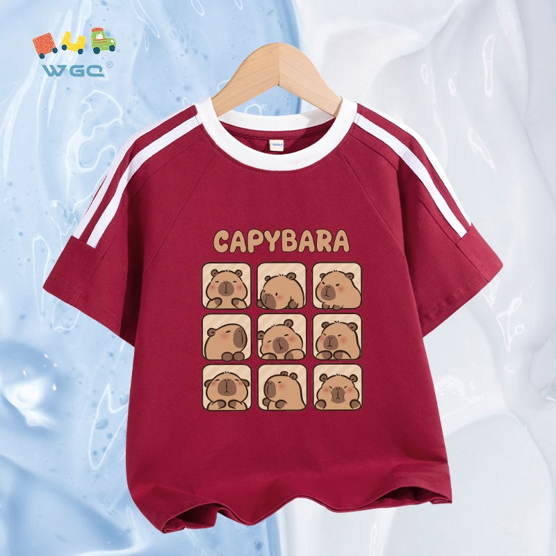 W.G.Q Áo thun ngắn tay bé trai mềm mại thoáng khí, in hình capybara