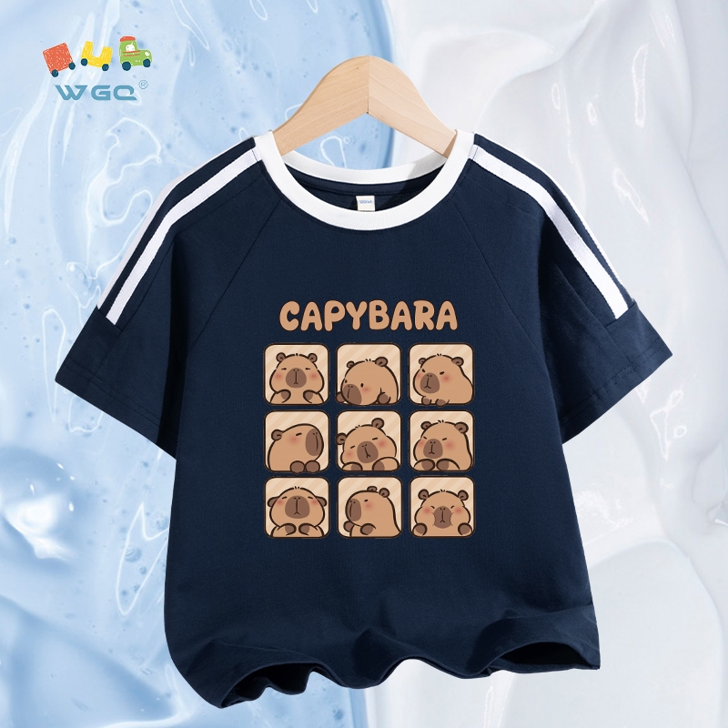 W.G.Q Áo thun ngắn tay bé trai mềm mại thoáng khí, in hình capybara
