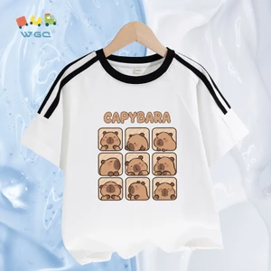 W.G.Q Áo thun ngắn tay bé trai mềm mại thoáng khí, in hình capybara