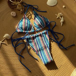 Đồ Bơi Nữ Nhiều Màu Sắc Đan Sọc Phong Cách Dân Tộc Dây Hai Mảnh Bikini Đồ Bơi