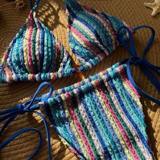 Đồ Bơi Nữ Nhiều Màu Sắc Đan Sọc Phong Cách Dân Tộc Dây Hai Mảnh Bikini Đồ Bơi