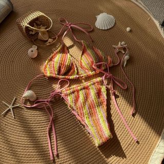 Đồ Bơi Nữ Nhiều Màu Sắc Đan Sọc Phong Cách Dân Tộc Dây Hai Mảnh Bikini Đồ Bơi