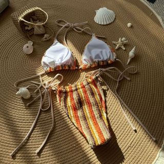 Đồ Bơi Nữ Nhiều Màu Sắc Đan Sọc Phong Cách Dân Tộc Dây Hai Mảnh Bikini Đồ Bơi