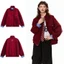 Tianlesiwei American retro màu đỏ cổ đứng áo khoác len mùa xuân nam nữ tương phản khâu áo khoác bay
