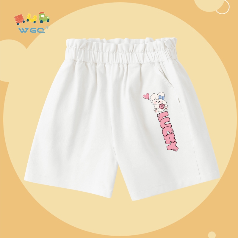 W.G.Q  Quần đùi Bé Gái, Thiết Kế Eo Co Giãn Có Túi, Vải Cotton Nguyên Chất, Mềm Mại Thoáng Khí