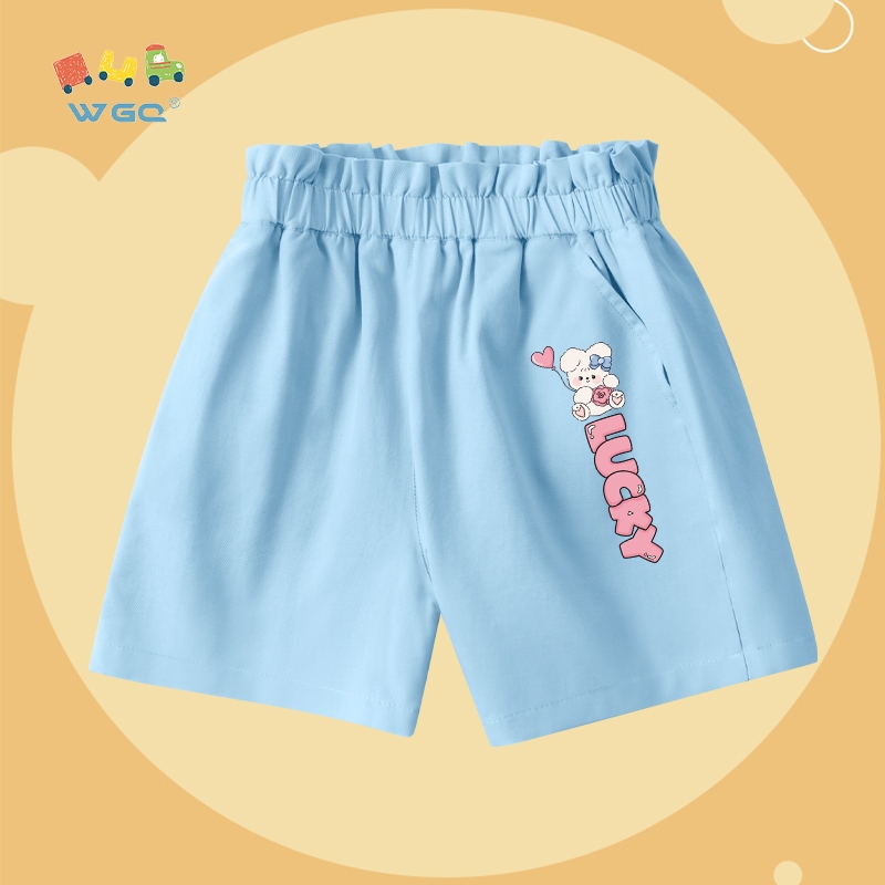 W.G.Q  Quần đùi Bé Gái, Thiết Kế Eo Co Giãn Có Túi, Vải Cotton Nguyên Chất, Mềm Mại Thoáng Khí
