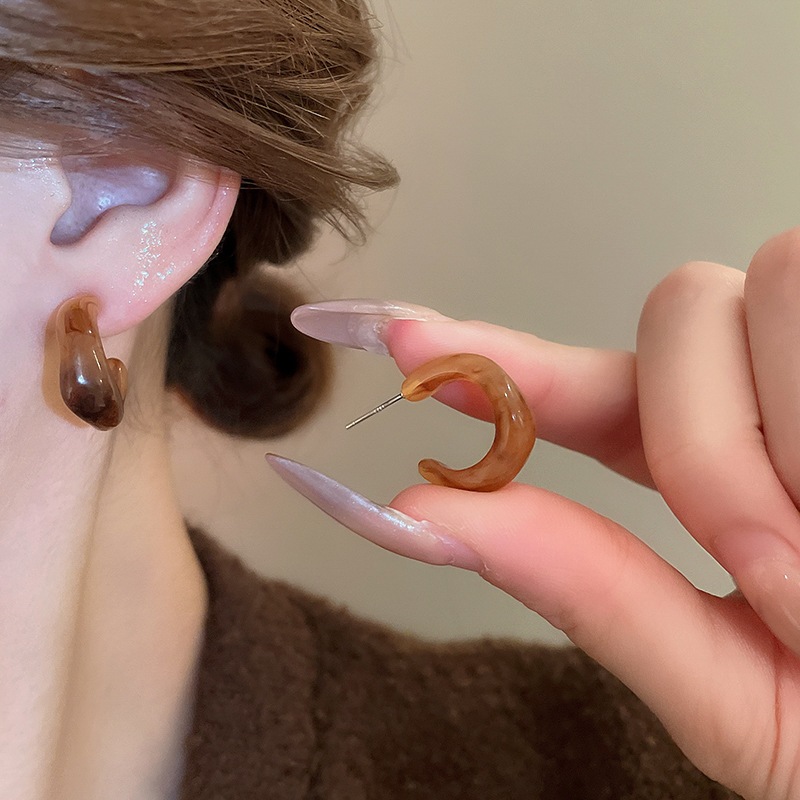 [Jewbeauty] Bông tai hình học kim bạc Cổng Đông nhòe màu cà phê bông tai thiết kế thời trang đơn giản cảm giác phong cách bến cảng trang sức cổ điển