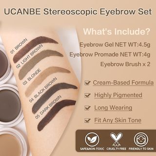 UCANBE Gel Chống Thấm Nước + Sáp Tạo Kiểu Lông Mày 2 Trong 1, Bộ Trang Điểm Lông Mày Lâu Dài Kèm Cọ 2 Đầu Điều Chỉnh