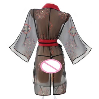 Phụ Nữ kimono Nhật Bản Trang Phục Truyền Thống Nhìn Xuyên Qua Gợi Tình Nữ Màu Đen Gợi Cảm kimono Trình Diễn Trang Phục