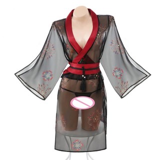 Phụ Nữ kimono Nhật Bản Trang Phục Truyền Thống Nhìn Xuyên Qua Gợi Tình Nữ Màu Đen Gợi Cảm kimono Trình Diễn Trang Phục